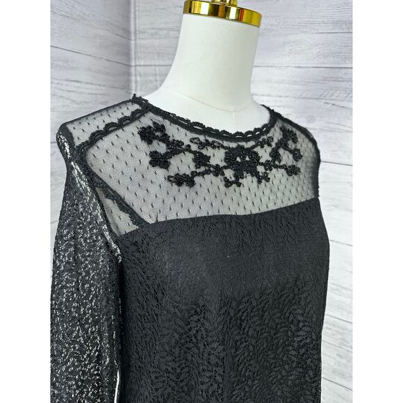 Esley ANTHRO small black lace sheer floral dress whimsygoth grunge y2k victorian - Picture 2 of 9